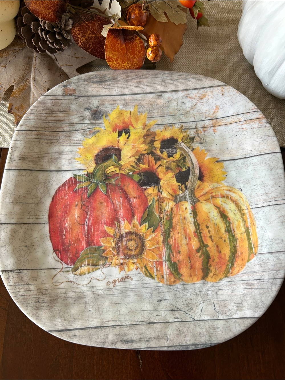4 Autumn Pumpkin & Sunflower Decorative Plate